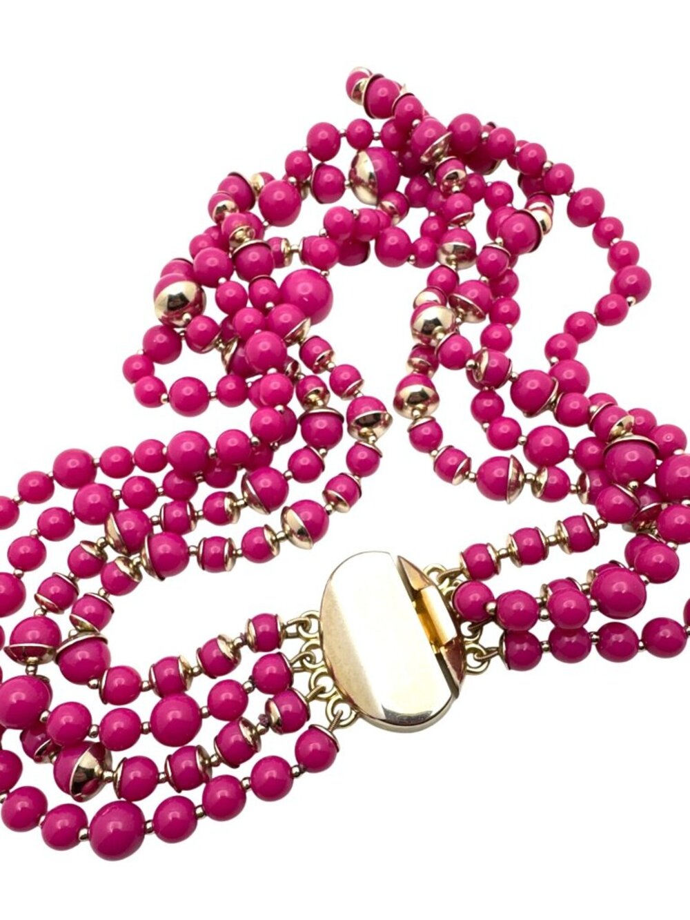 Talbots Vibrant Pink Necklace Multistrand Beads Barbiecore Timeless Granny Chic - Picture 2 of 8